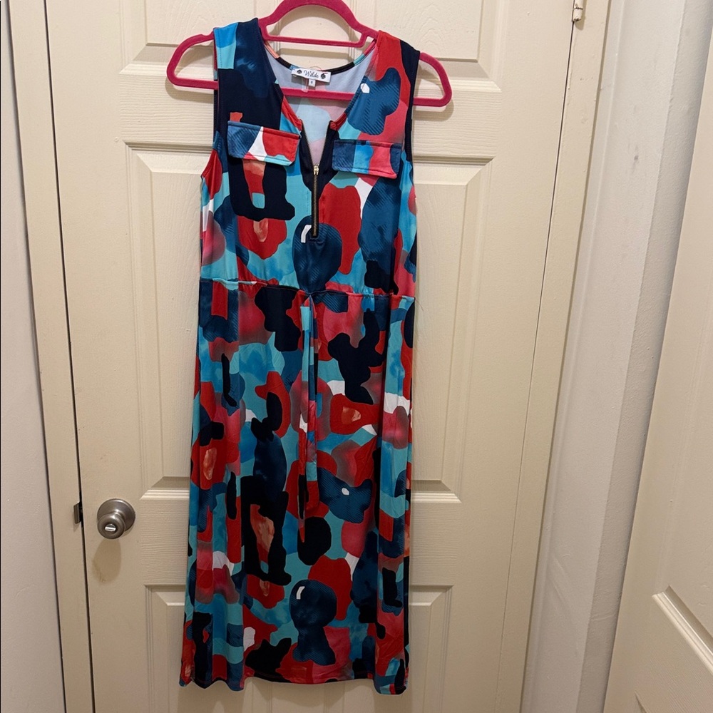 Colorblock Abstract Midi Dress with Zip Front
